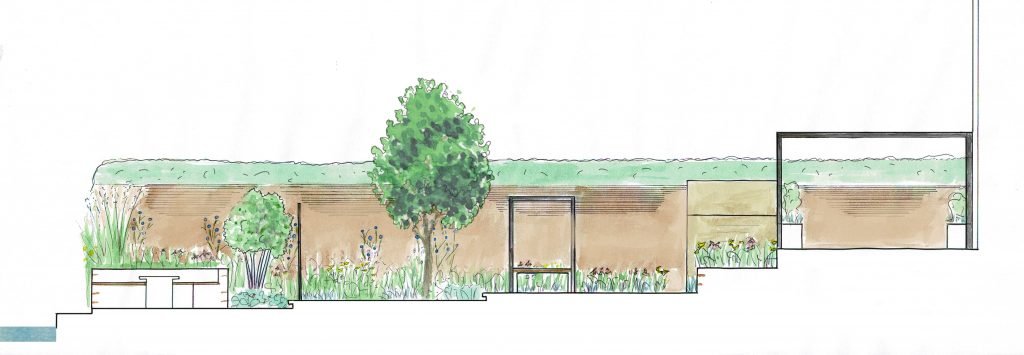 Riverside family garden cross section sketch